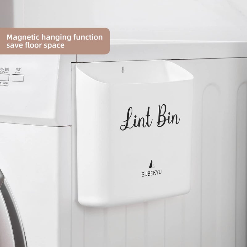 SUBEKYU Magnetic Lint Bin for Laundry Room, Small Waste Bin or Laundry Storage Container for Hanging on Dryer/Washer/Wall, 0.85 Gallon, White - Image 5